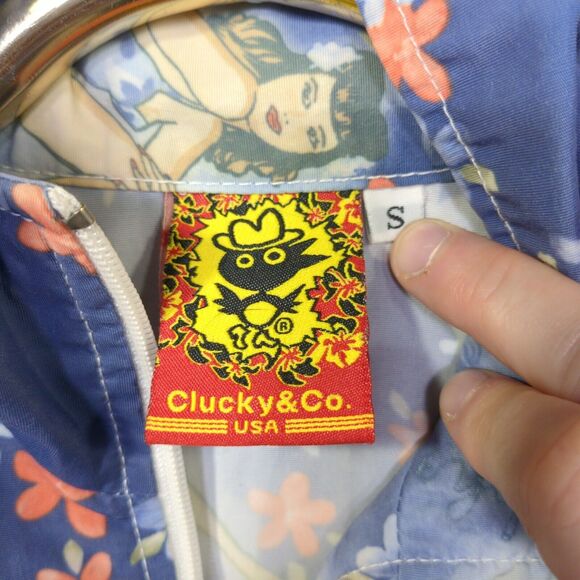 Clucky and Co Jacket Womens Small Floral Aloha Pin Up Girls All Over Print - Picture 6 of 14